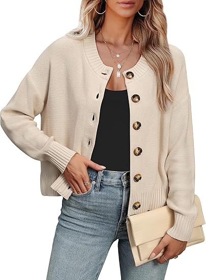 ANRABESS Women Knit Cardigans Sweater Open Front Button Down Long Sleeve Cropped Lady Jacket Outw... | Amazon (US)