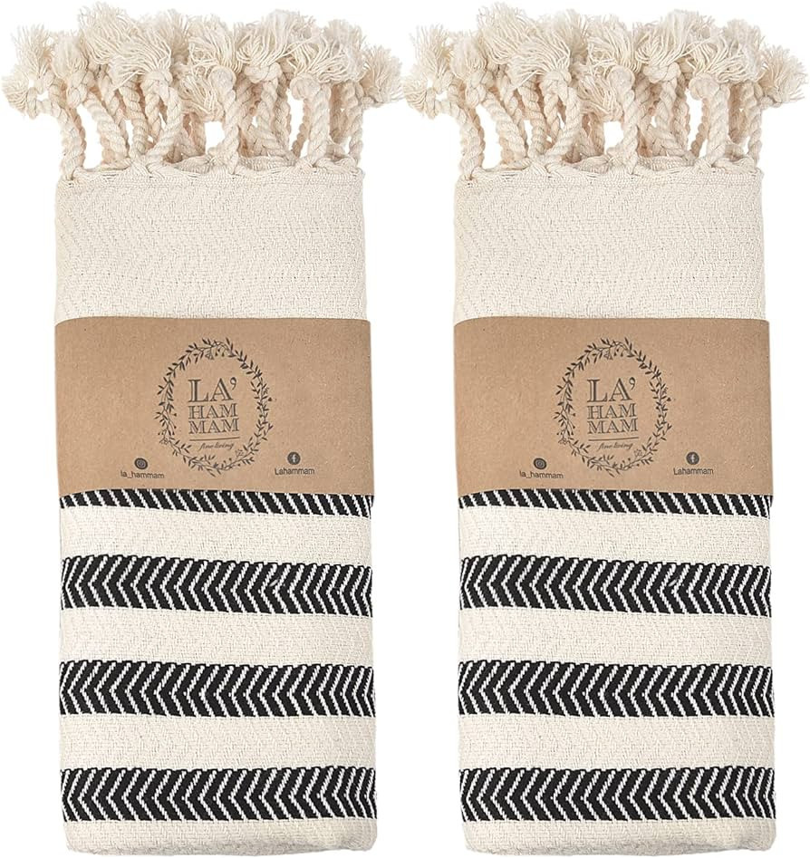 La Hammam Turkish Hand Towels Set of 2, 18"x36", Cotton, Ultra Soft, Absorbent & Quick Dry, Decor... | Amazon (US)