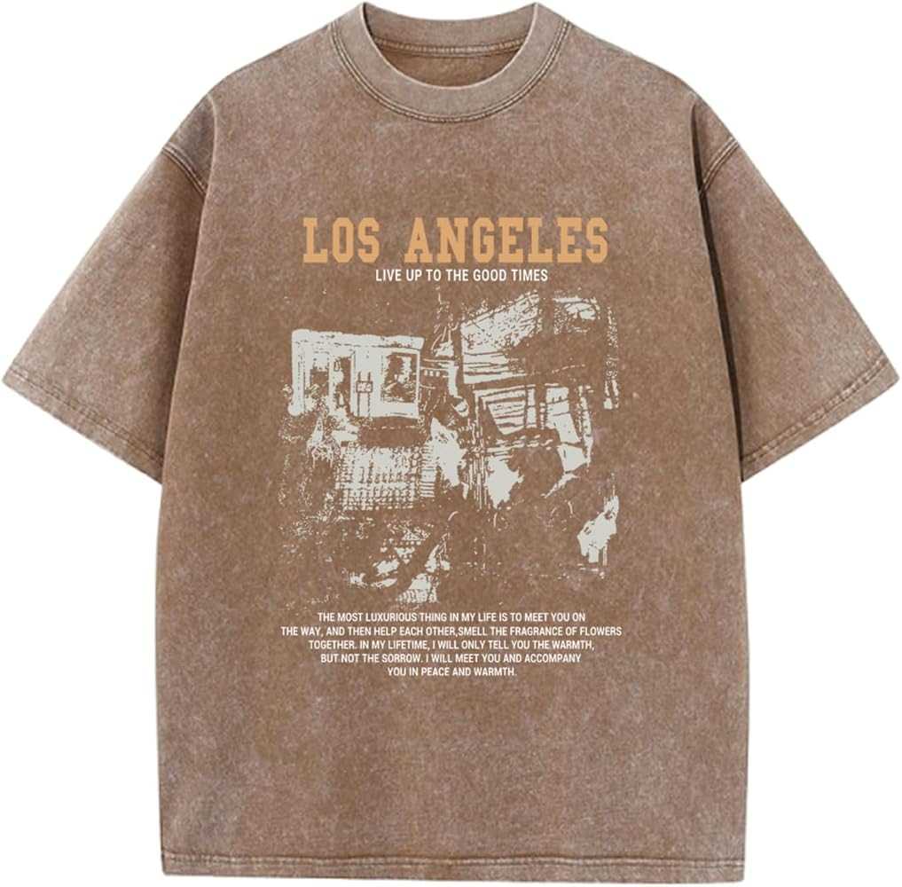 Pairxily Oversized Graphic Tshirts for Men Acid Wash Los Angeles Vintage Tees Streetwear Baggy Co... | Amazon (US)