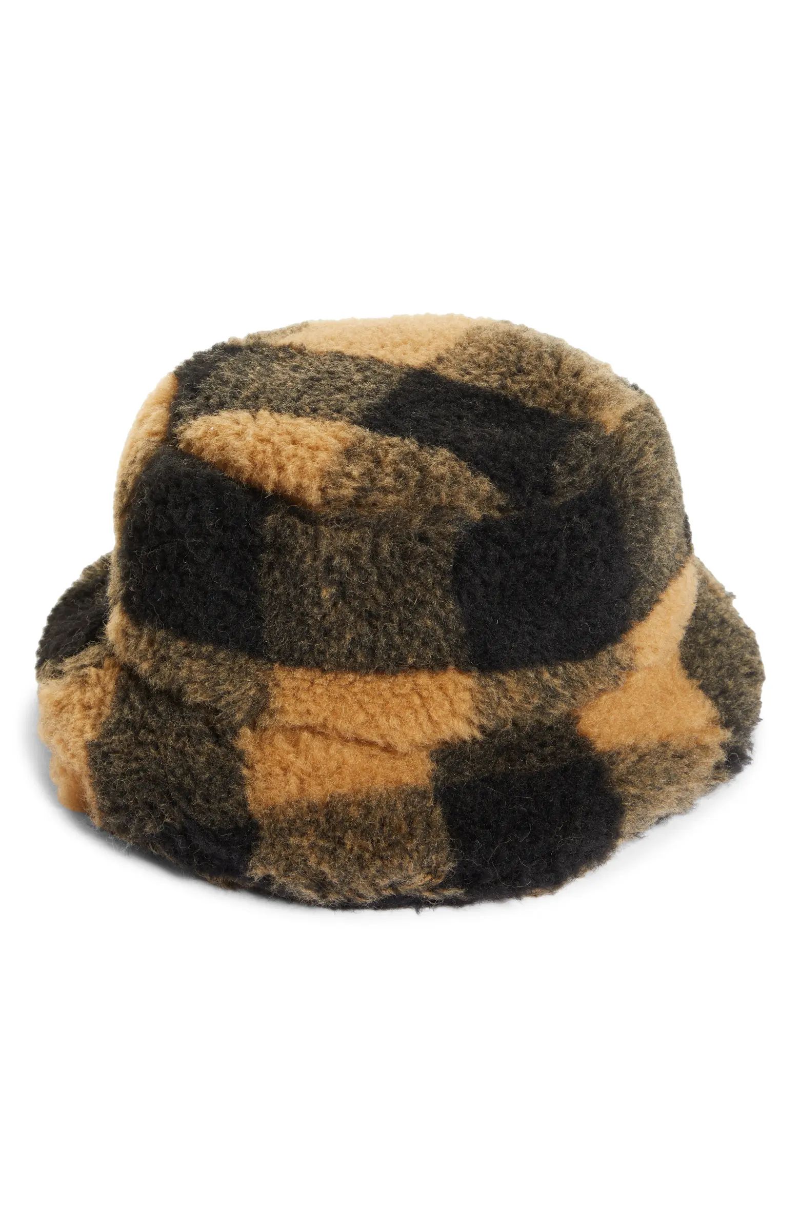 Stand Studio Wera Buffalo Check Faux Fur Bucket Hat | Nordstrom | Nordstrom