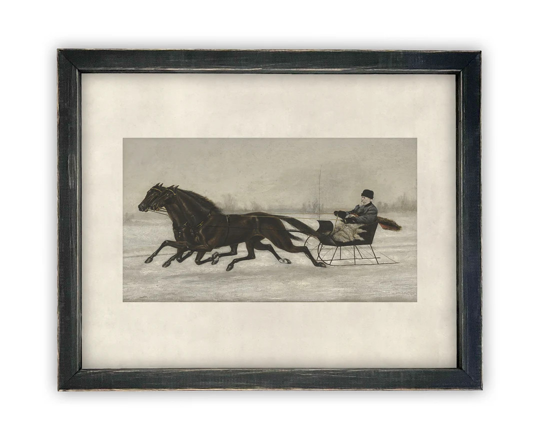Vintage Framed Canvas Art // Framed Vintage Christmas Print // Vintage Painting //winter Sleigh R... | Etsy (US)