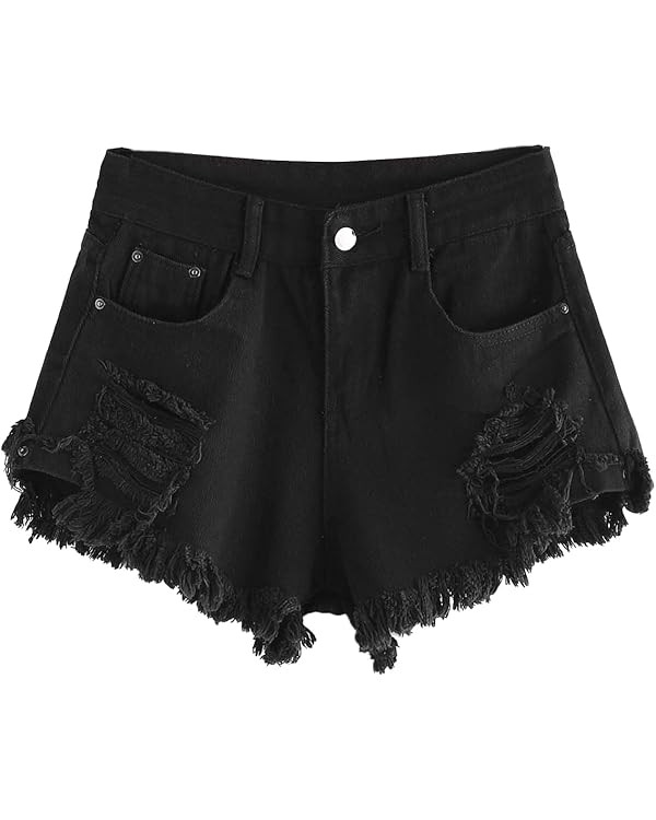 WDIRARA Women's High Waisted Raw Hem Distressed Ripped Casual Denim Shorts | Amazon (US)
