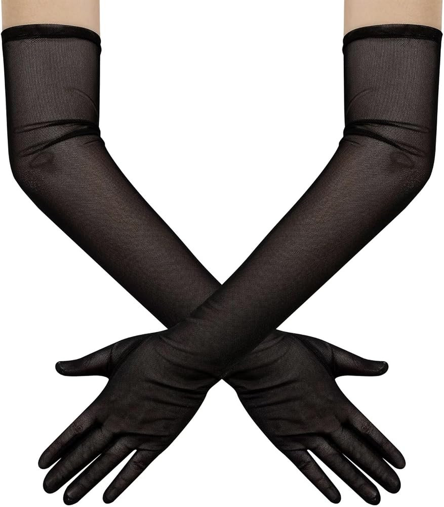 Hazhlko Women's Long Stretchy Mesh Tulle Sheer Gloves Costume Wedding Opera Halloween Party 1920'... | Amazon (US)