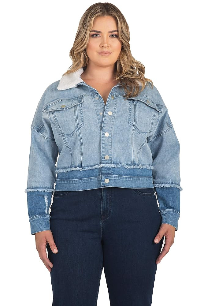 Standards & Practices Plus Size Two-Tone Refurbished Denim Trucker Jacket with Detachable Sherpa ... | Amazon (US)