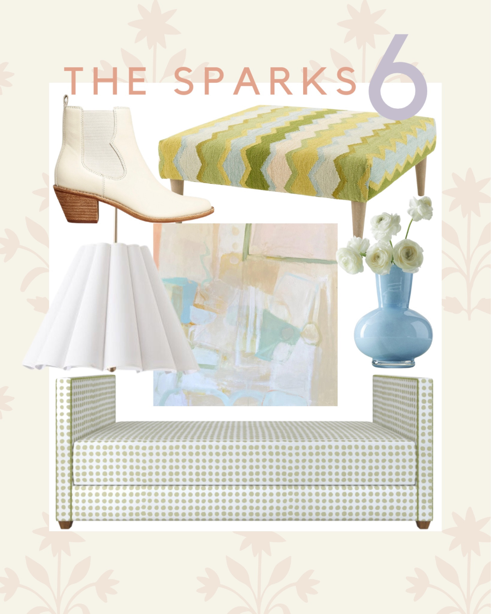 Upholstered ottoman; cowboy booties; daybed; abstract art; scalloped pendant; sale finds; blue vase

#LTKhome #LTKunder100 #LTKFind