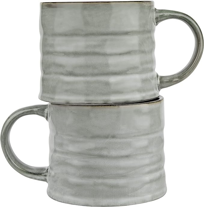 KooK Glazed Coffee Mugs, Ceramic, Microwave & Dishwasher Safe, 13 oz, Java/Slate Lined, Set of 2 | Amazon (US)