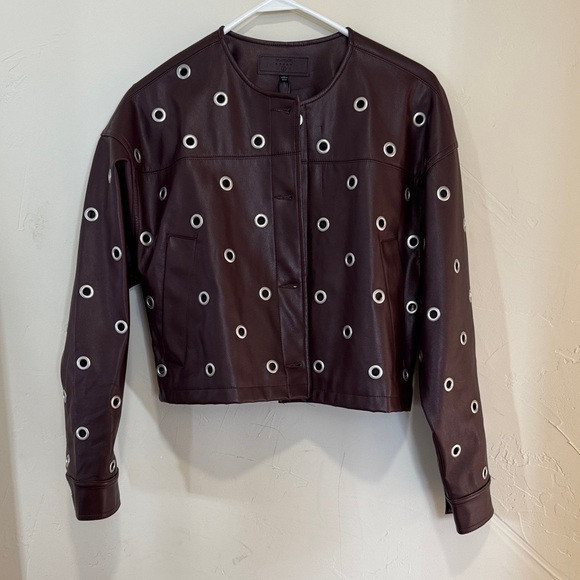 Anthropologie Dark Brown Leather Jacket with grommet accents | Poshmark
