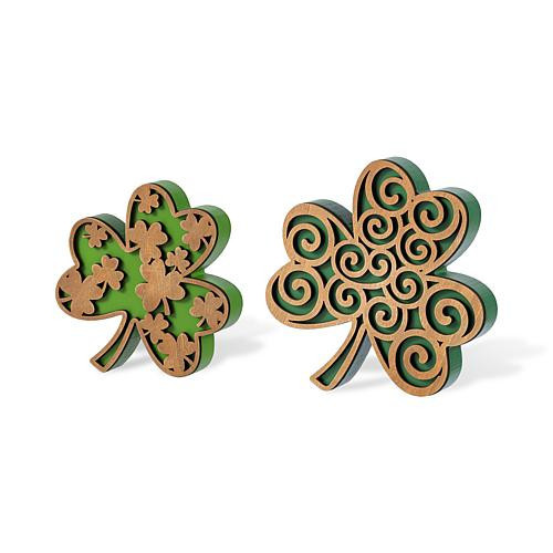Glitzhome St. Patrick's Wooden Shamrock Table Decor 2-piece Set | HSN