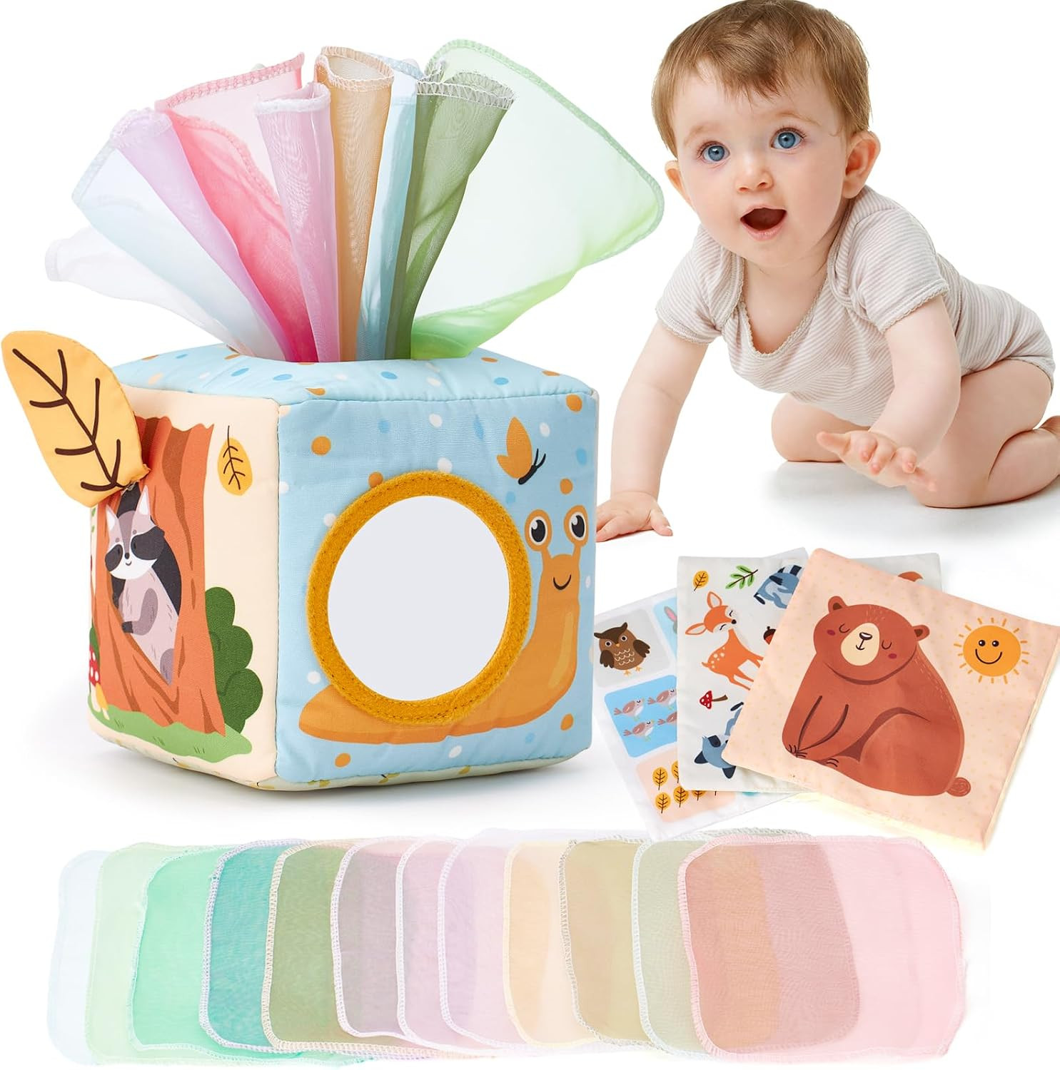 hahaland Baby Tissue Box Toy Montessori Toys for 6 Month Old Baby Toys 6-12 Months Must Haves - Baby Boy Girl Christmas Shower Gifts - Baby Easter Basket Stuffers | Amazon (US)
