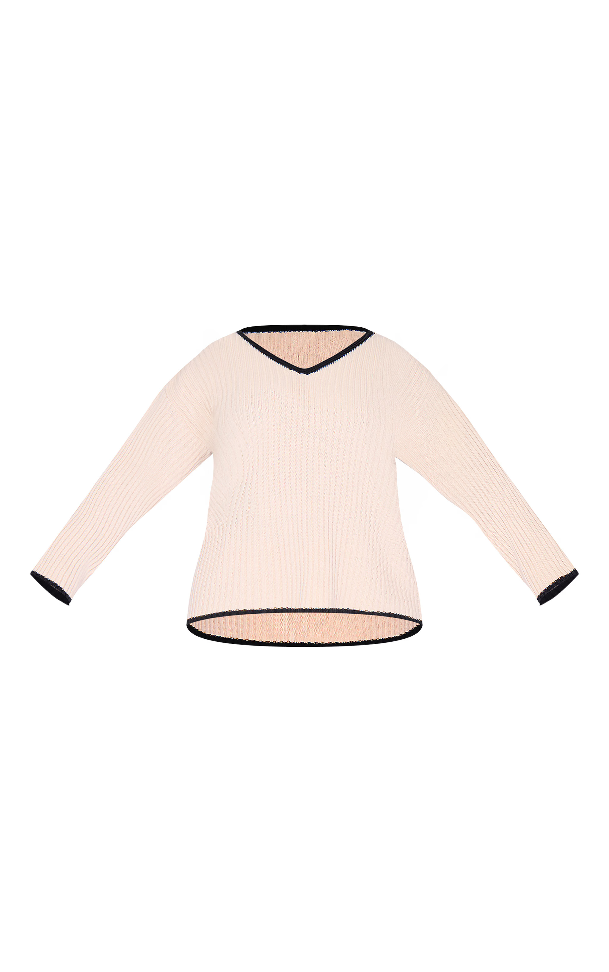 Plus Cream Contrast Stitch V Neck Sweater | PrettyLittleThing US