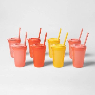24pc Plastic Tumbler Set with Straws Orange/Red - Pillowfort™ | Target