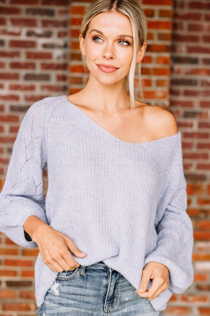 Don't Go Far Dusty Blue Bubble Sleeve Sweater | The Mint Julep Boutique