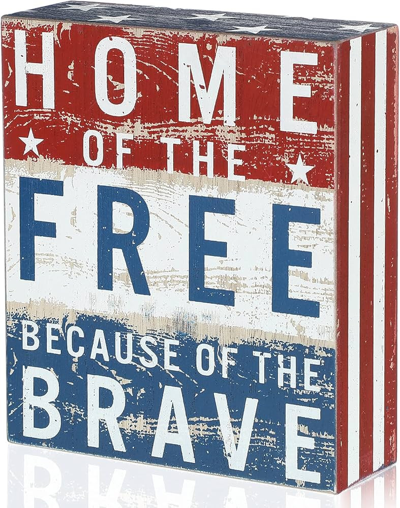 Patriotic Decor July 4th Decor Box Sign Independence Day Patriotic Labor Day Decor 5 x 6 Inch Woo... | Amazon (US)