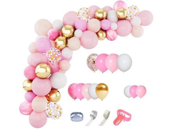 144Pcs Pink Balloons Garland Arch Kit Light Pink Gold White Balloons Confetti Latex Metallic Ball... | Etsy (US)