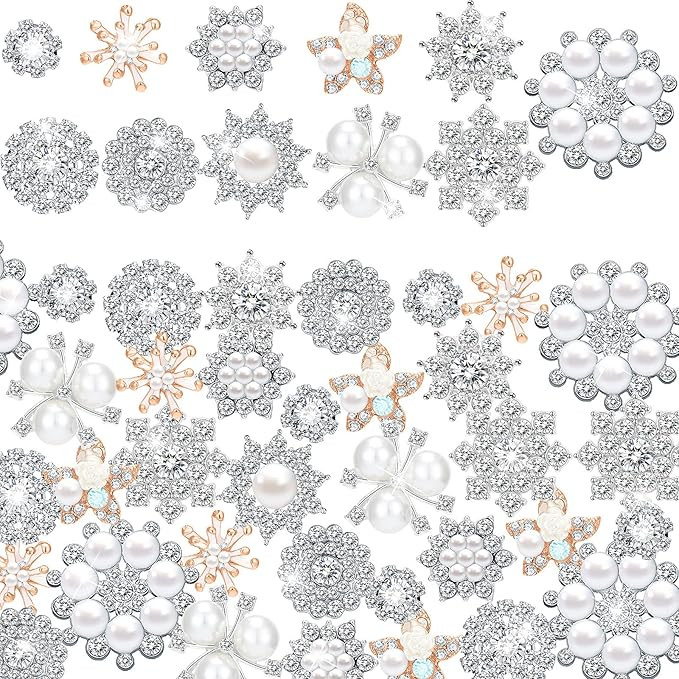 44 Pieces Pearl Rhinestone Brooches Embellishments Buttons Bulk Faux Pearl Flower Rhinestone Butt... | Amazon (US)