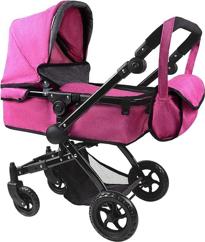 Fash n Kolor Baby Doll Stroller Foldable Pram for Baby Doll in Hot Pink Denim Design with Swiveli... | Amazon (US)