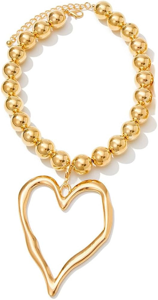 Y2k Large Hollow Heart Necklaces for Women Big Chunky Heart Pendant Necklace Exaggerated Layered ... | Amazon (US)