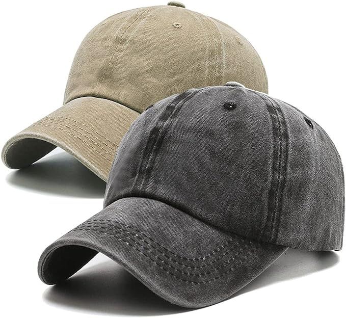 PFFY 2 Packs Vintage Washed Distressed Baseball Cap Dad Golf Hat for Men Women | Amazon (US)