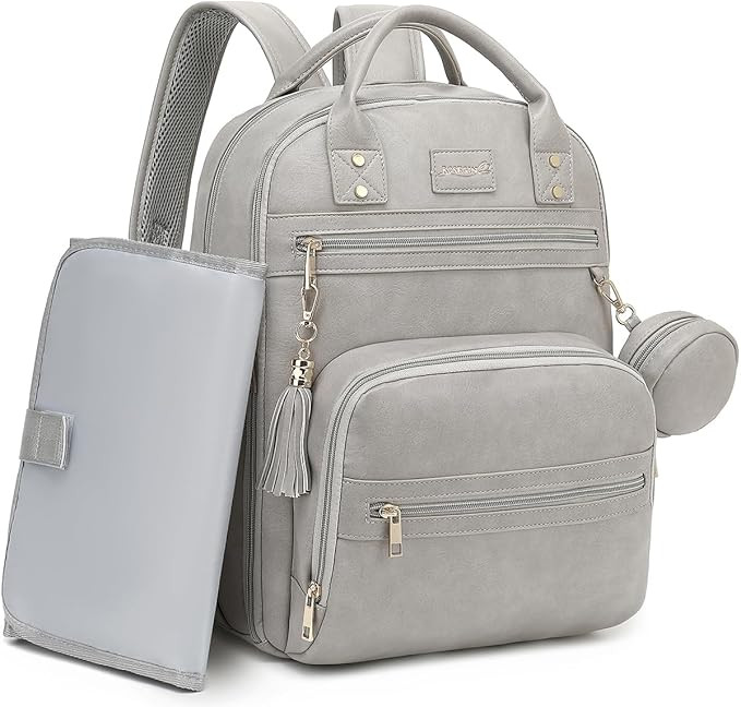 ROSEGIN Vegan Leather Diaper Bag Backpack with Changing Pad and Pacifier Holder, Multi-Functional... | Amazon (US)
