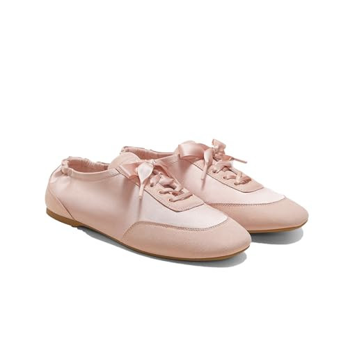 VIVAIA Cristina Square Toe Lace Up Sneakerina for Women, Satin Foldable Ballet Flat, Comfortable Lightweight Fashion Flat Sneaker, Pink, US8.5 | Amazon (US)