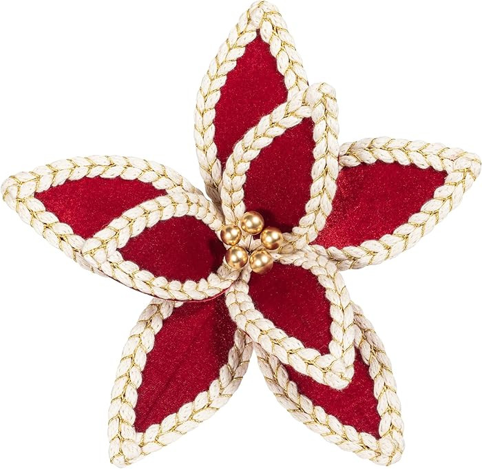 KI Store Velvet Poinsettia Flower Picks 6pcs Burgundy Christmas Floral Picks 12-Inch for Christma... | Amazon (US)