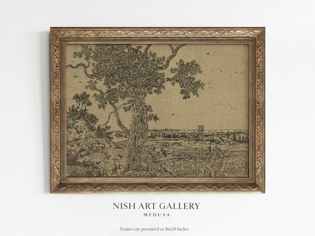 Vintage Sketch Art Framed, Rustic Ink Drawing Wall Art Printed, Moody Tree Sketch, Woodland Lands... | Etsy (US)