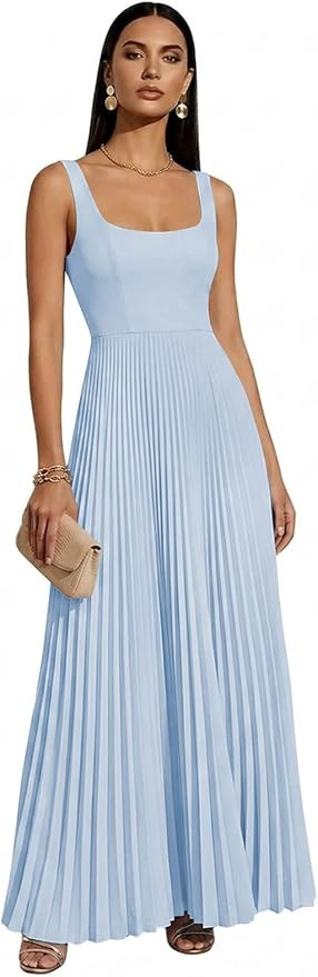 Chiffon Bridesmaid Dresses Long A Line Square Neck Pleated Maxi Formal Evening Gown | Amazon (US)