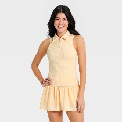 Women's Seamless Cable Polo Tank Top - All In Motion™ Light Yellow M | Target