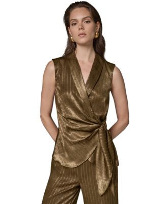 Donna Karan New York Women's Tie Waist Sleeveless Top - Olive Brine/Gold | Macy's