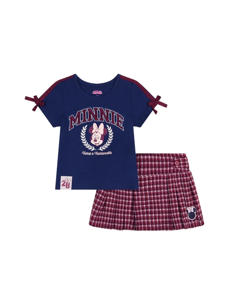 Minnie Mouse Toddler Girls Plaid Skort Set, Sizes 12 Months - 5T | Walmart (US)