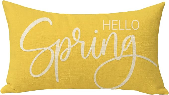 Softxpp Hello Spring Lumbar Decorative Throw Pillow Cover, Rectangular Yellow Farmhouse Cushion C... | Amazon (US)
