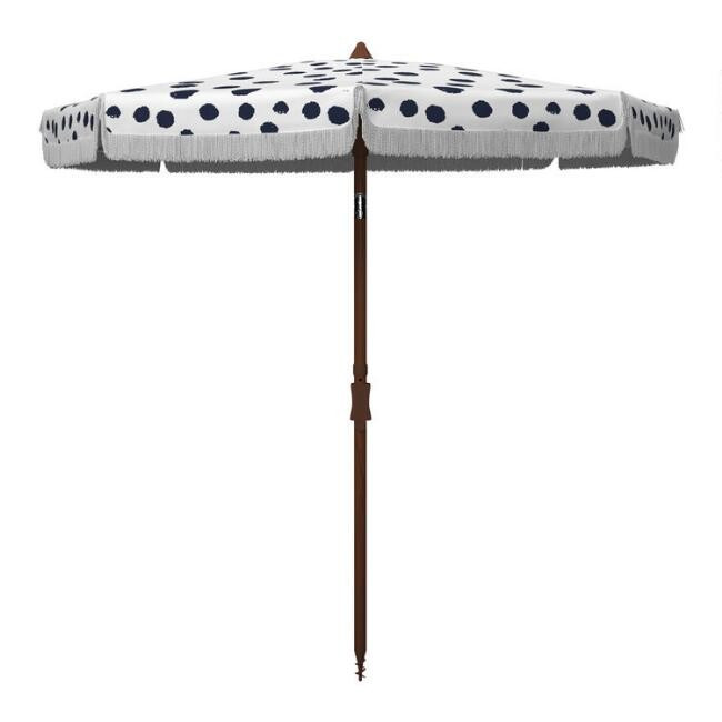 Navy Blue Polka Dot Tilting Patio Umbrella | World Market