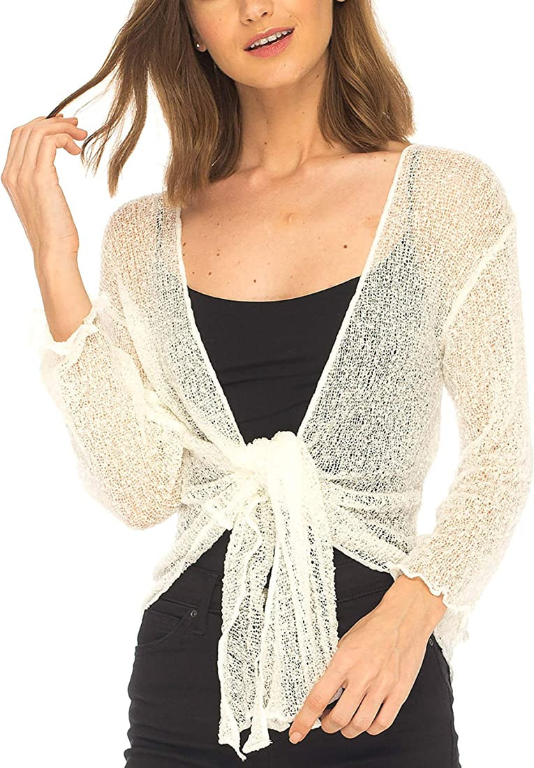 SHU-SHI Womens Sheer Shrug Tie Top Open Front Cardigan Lightweight Knit | Amazon (US)
