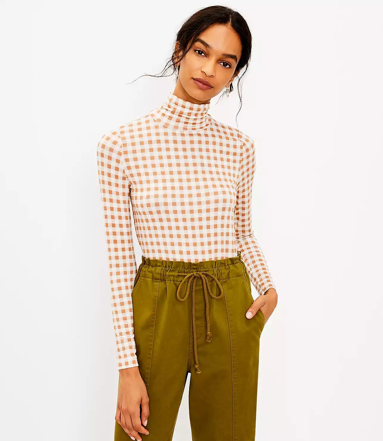 Checked Mock Neck Top | LOFT