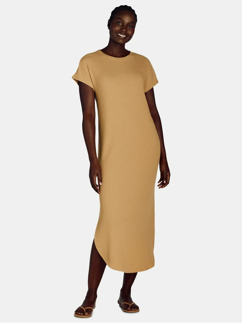 Time and Tru Women's and Women's Plus Rib Maxi Dress with Short Sleeves, Sizes XS-4X | Walmart (US)