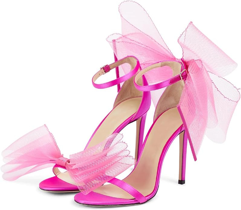 Vertundy Women's Stiletto High Heeled Sandals with Asymmetric Lace Mesh Bows Knot Decoration Open... | Amazon (US)