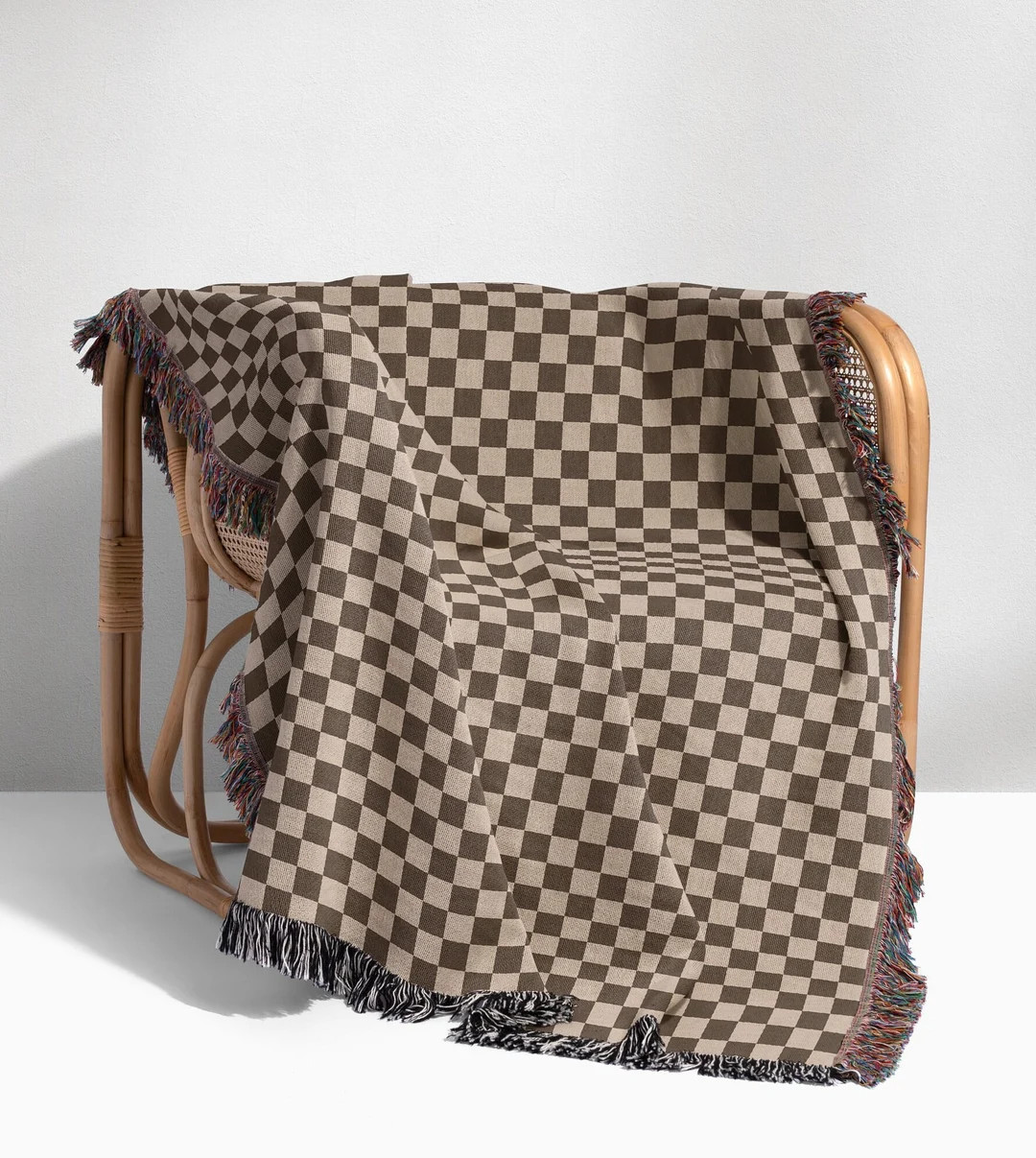 Checkered Trendy Aesthetic Woven Cotton Throw Tapestry Blanket, Fringed Wall Hanging, Maximalist,... | Etsy (US)