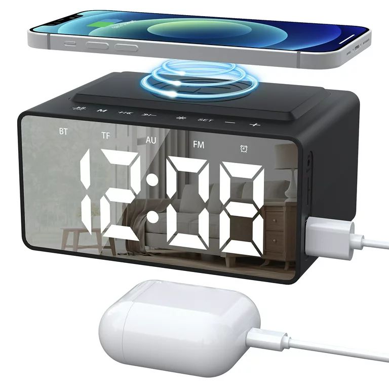 Alarm Clock Radio with Wireless Charging & USB Port, Bluetooth Speaker, Dimmable LED Display with... | Walmart (US)