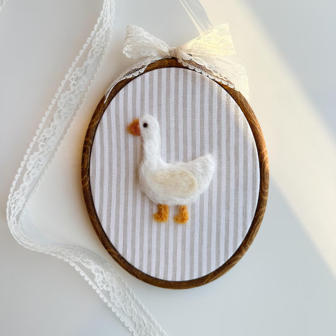 Duck Nursery Decor, Needle Felted Duck, Handmade Baby Shower Gift, Embroidery Hoop Wall Art, Baby... | Etsy (US)
