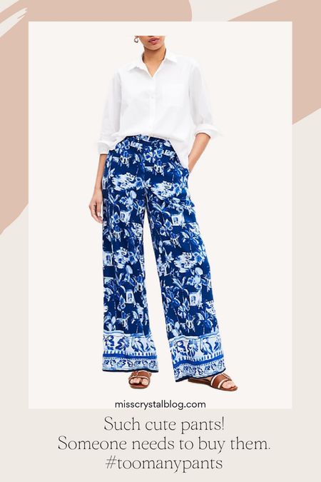 Pretty blue and white print pants. Perfect vacation outfit paired with any white top. 

#LTKfindsunder50 #LTKover40 #LTKsalealert