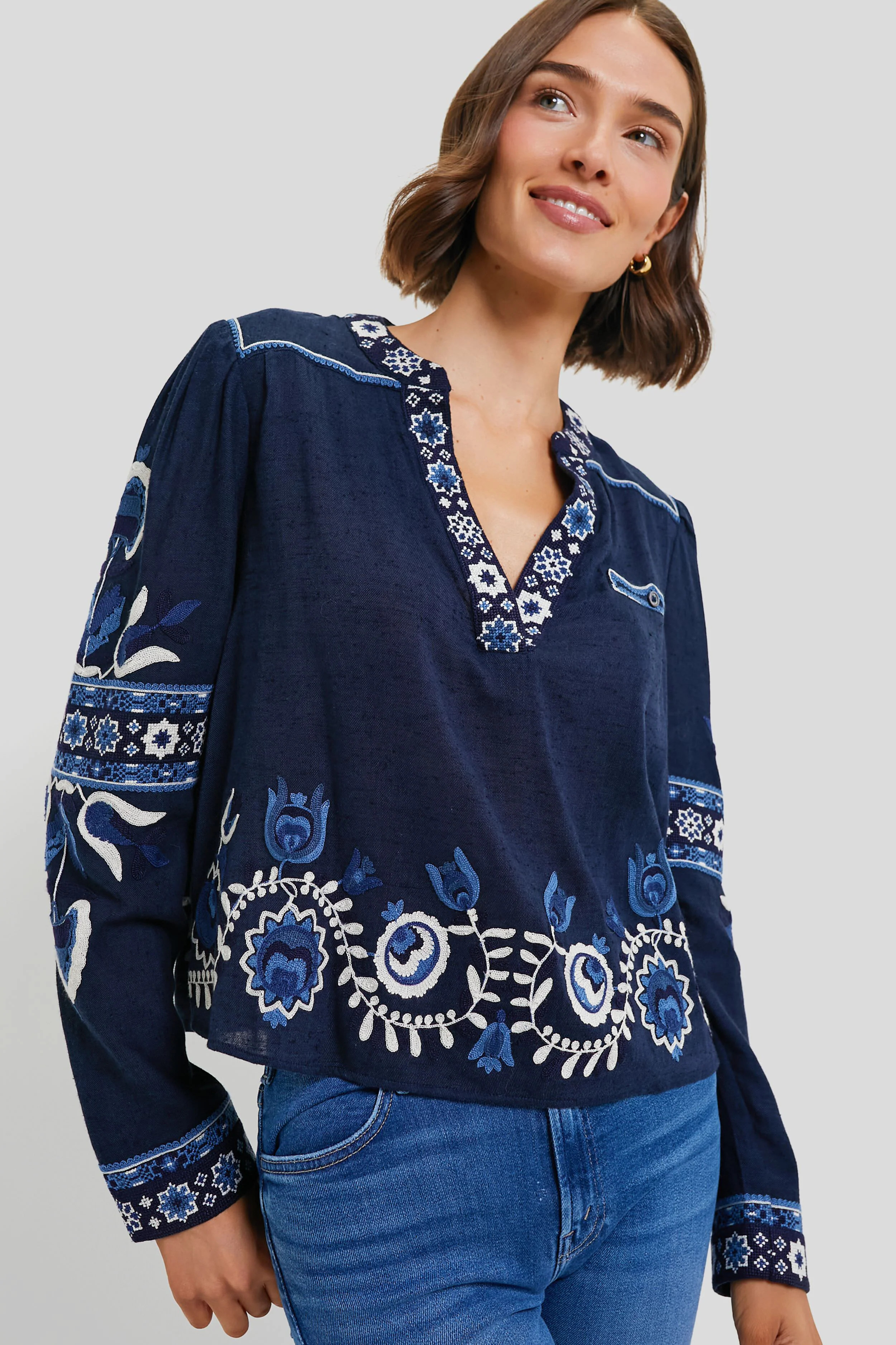 Navy Inga Embroidery Longsleeve Top | Tuckernuck (US)