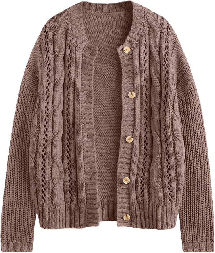 LILLUSORY Women's Cardigan Sweaters Cable Knit Crochet Cotton Fall Jackets Button Up Chunky Trend... | Amazon (US)