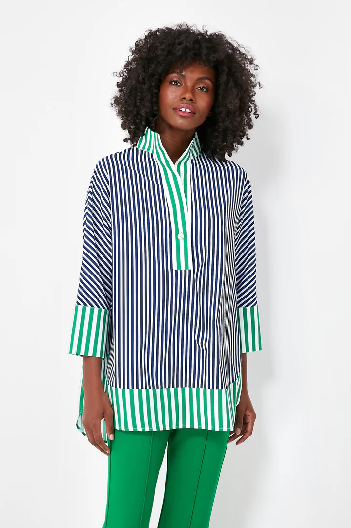 Navy and Kelly Green Stripe Willow Blouse | Tuckernuck (US)