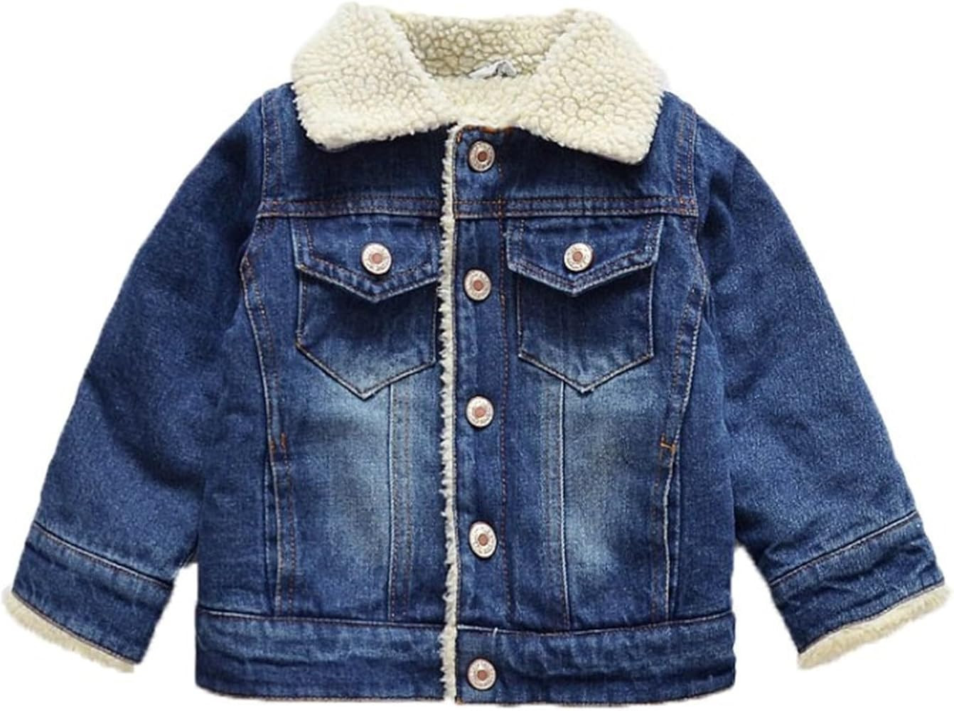 Moonker Fleece Denim Jacket for Baby Boys Girls Lapel Long Sleeve Button 𝗦𝗵erpa Lined Jacke... | Amazon (US)