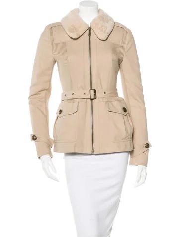 Burberry Brit Shearling-Trimmed Belted Jacket w/ Tags | The Real Real, Inc.
