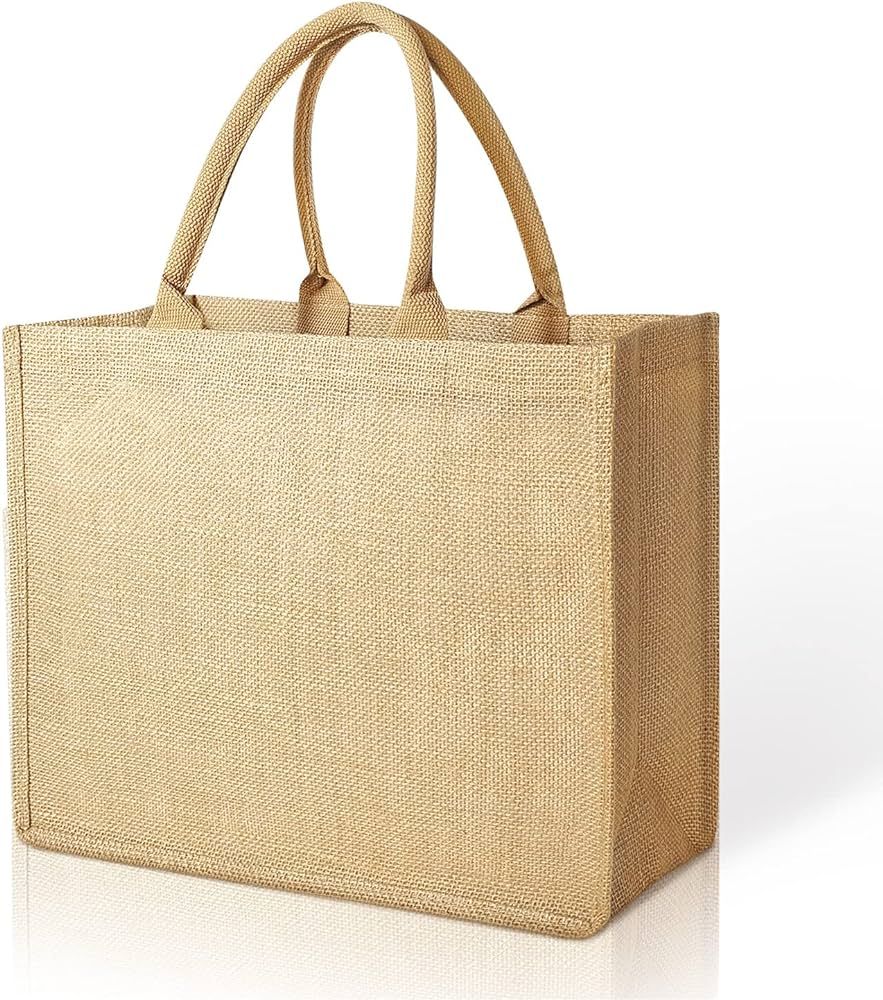 Amazon.com: DGDFLDGC 1 Pack Burlap Bags, Jute Tote Bags with Laminated Interior Soft Handles, Reu... | Amazon (US)