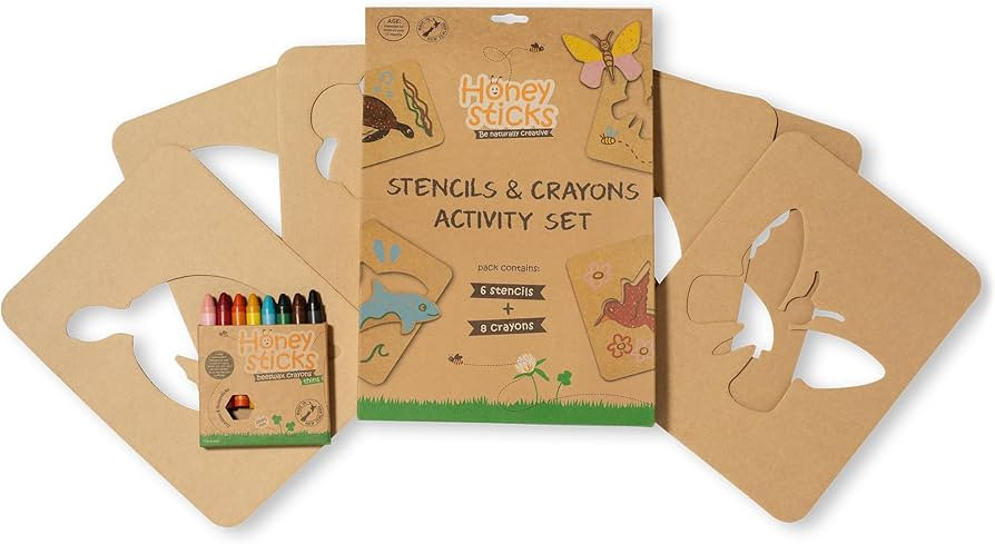 Honeysticks Kids Activity Set - 6 Large Stencils for Kids Plus Jumbo Non-Toxic Beeswax Crayons (8... | Amazon (US)