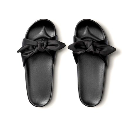 Victoria s Secret Pink Black Bow Single Strap Slides Black Satin Size Large (9/10) NWT | Walmart (US)