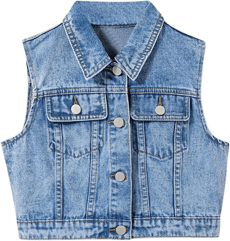 SweatyRocks Girl's Denim Vest Button Down Sleeveless Jean Jacket Outerwear with Pockets | Amazon (US)