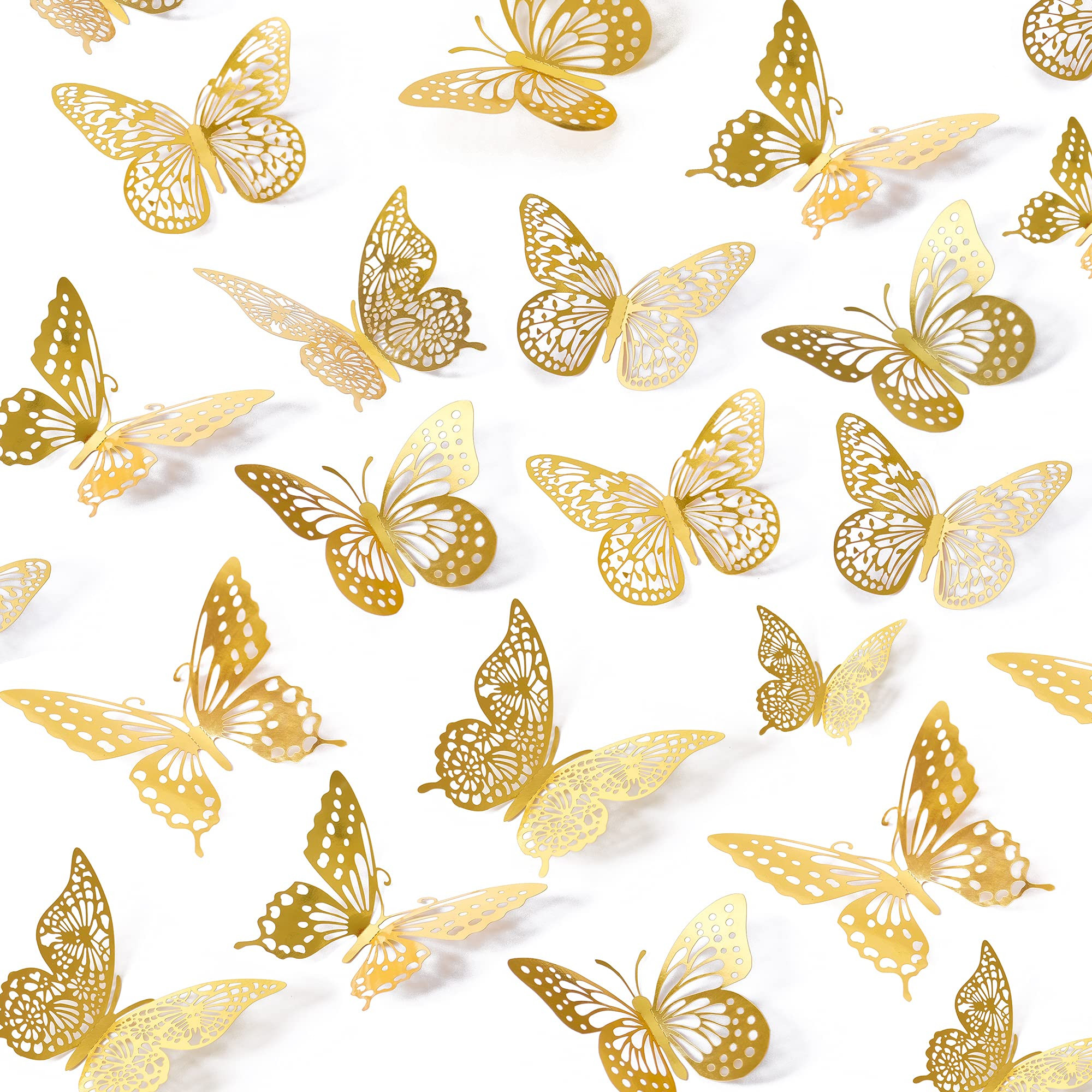 SAOROPEB 3D Butterfly Wall Decor 48 Pcs 4 Styles 3 Sizes, Gold Butterfly Decorations for Butterfl... | Amazon (US)